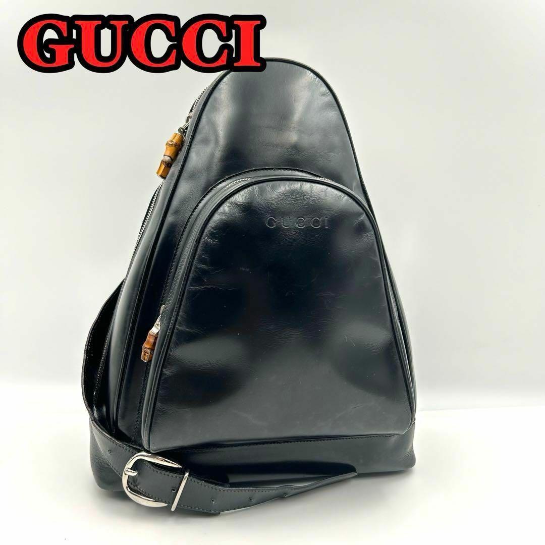 Gucci(グッチ)のGUCCI バンブー パテントレザー ショルダーバッグ ボディバッグ　113 レディースのバッグ(ショルダーバッグ)の商品写真