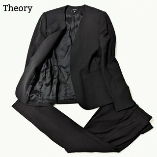 セオリー(theory)の現行品 美品 セオリー パンツスーツ セットアップ ノーカラー ビジネス 黒 S(スーツ)