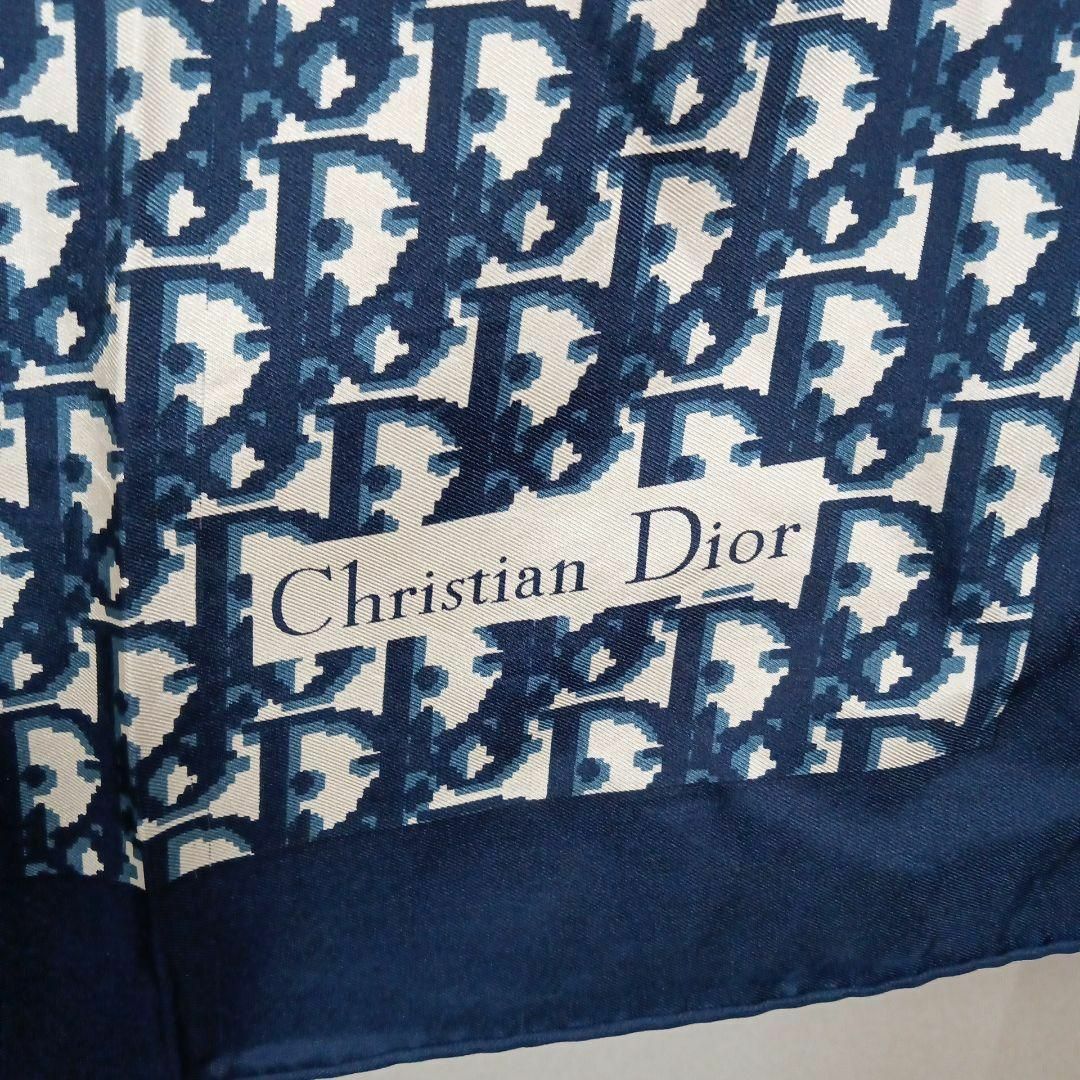 Christian Dior(クリスチャンディオール)のき446美品　クリスチャンディオール　スカーフ　トロッター総柄　ネイビー レディースのファッション小物(バンダナ/スカーフ)の商品写真