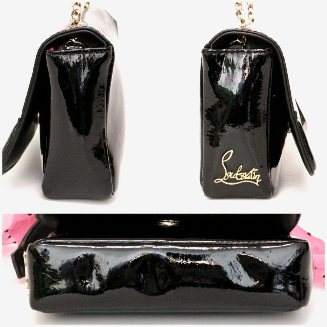 Christian Louboutin(クリスチャンルブタン)のルブタン ショルダーバッグ パーティバッグ チェーン リボン パテント ブラック レディースのバッグ(ショルダーバッグ)の商品写真