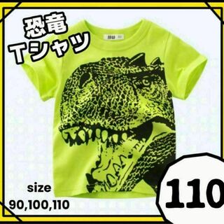 ✿新商品✿110㎝ リアル恐竜Tシャツ 半袖 緑 キッズ コットン100%(Tシャツ/カットソー)