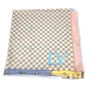 ルイヴィトン(LOUIS VUITTON)のルイヴィトン LOUIS VUITTON エトール・トランク M70744 ダミエアズール フリンジ ショール マフラー ストール コットン ホワイト(ストール/パシュミナ)