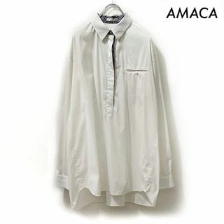 アマカ(AMACA)のAMACA アマカ★長袖シャツ リバティ花柄 チュニック丈 ホワイト 白(シャツ/ブラウス(長袖/七分))