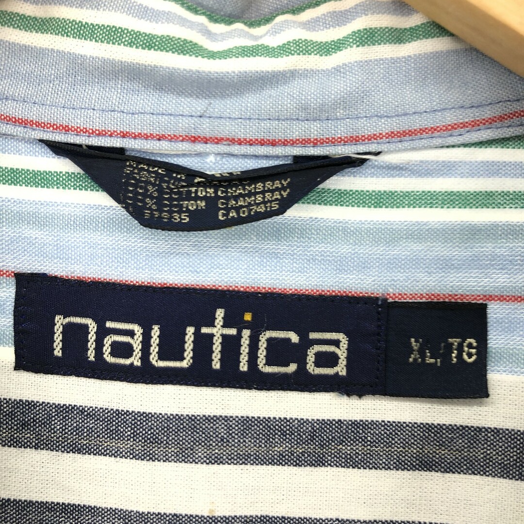 NAUTICA(ノーティカ)の古着 90年代 ノーティカ NAUTICA マルチストライプ 半袖 ストライプシャツ メンズXL ヴィンテージ /eaa448822 メンズのトップス(シャツ)の商品写真