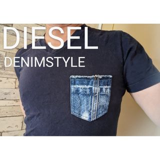 DIESELディーゼルVネック胸デニムジーンズポケットデザインTシャツ