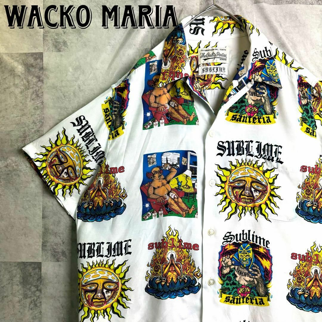 WACKO MARIA(ワコマリア)の希少コラボ WACKO MARIA×SUBLIME レーヨン アロハシャツ 白M メンズのトップス(シャツ)の商品写真