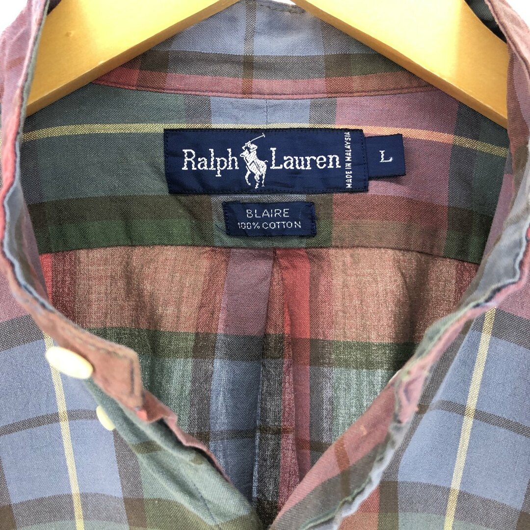 Ralph Lauren(ラルフローレン)の古着 ラルフローレン Ralph Lauren BLAKE スタンドカラー 半袖 チェックシャツ メンズL /eaa448828 メンズのトップス(シャツ)の商品写真