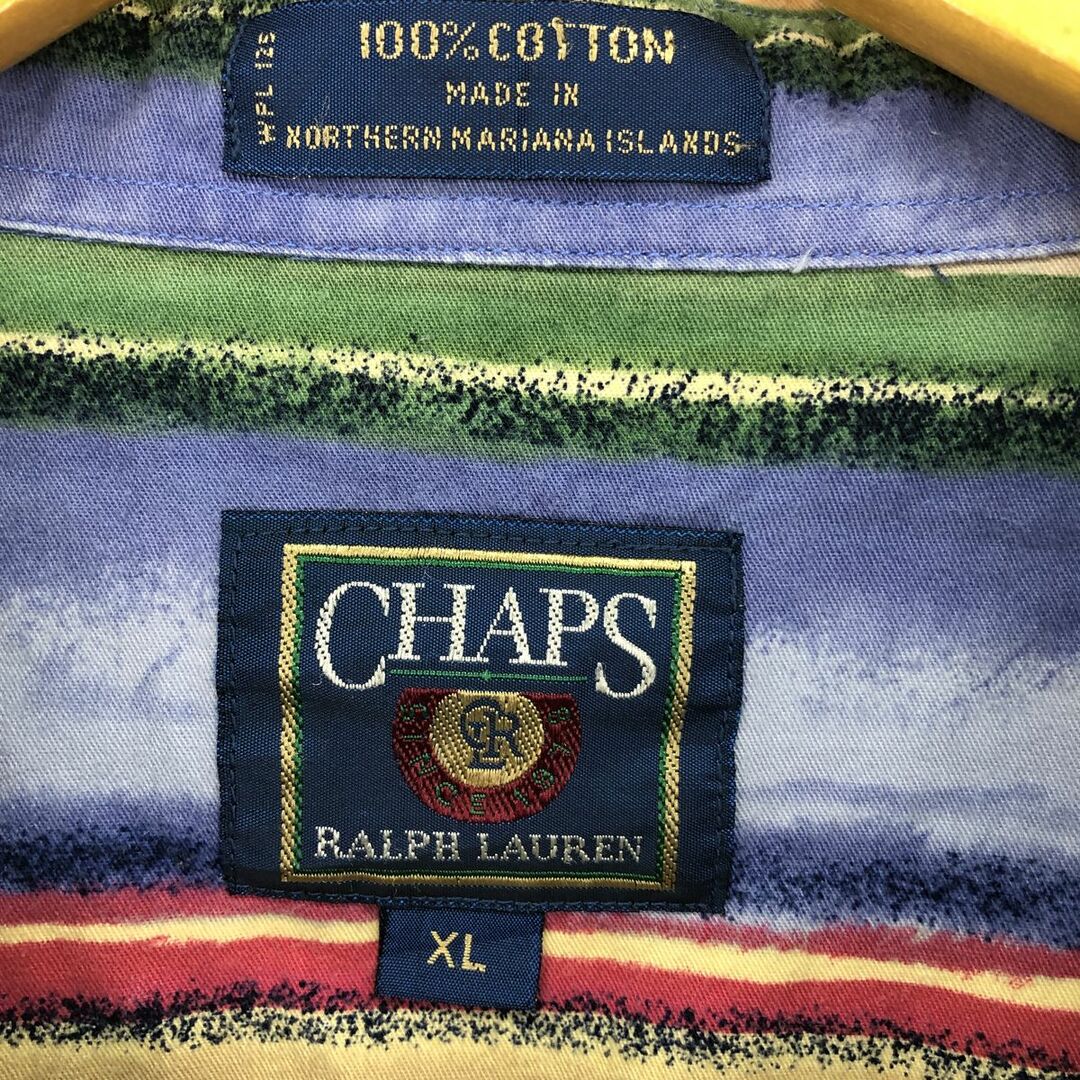 Ralph Lauren(ラルフローレン)の古着 80年代 ラルフローレン Ralph Lauren CHAPS チャップス 総柄 半袖 ボタンダウンシャツ メンズXL ヴィンテージ /eaa447427 メンズのトップス(シャツ)の商品写真