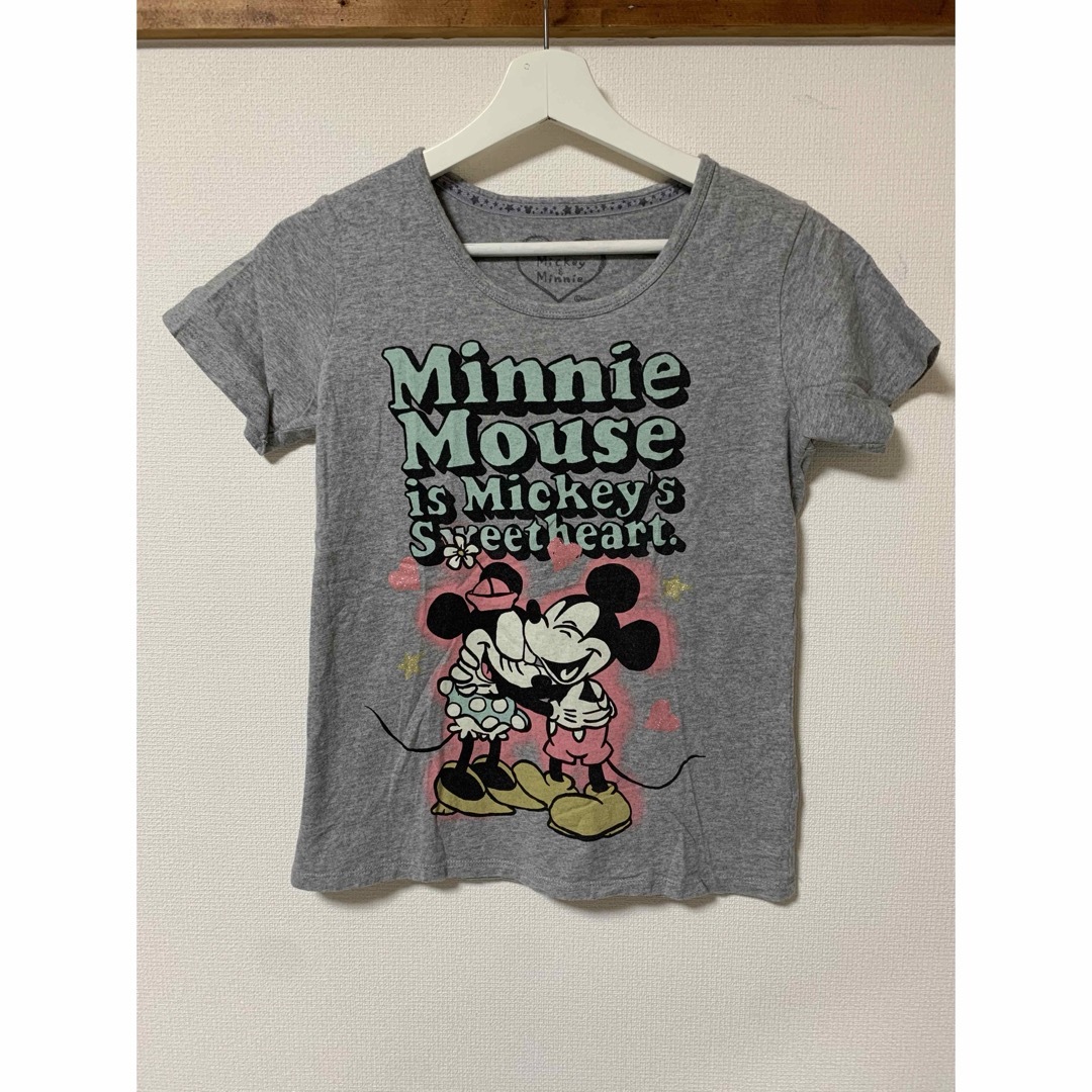 Disney(ディズニー)の【Disney】グレー　ミッキー＆ミニーマウス　Tシャツ　M レディースのトップス(Tシャツ(半袖/袖なし))の商品写真