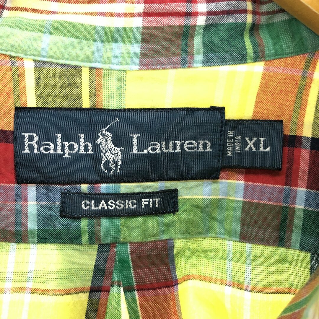 Ralph Lauren(ラルフローレン)の古着 ラルフローレン Ralph Lauren CLASSIC FIT クラシックフィット マドラスチェック 半袖 ボタンダウン チェックシャツ メンズXL /eaa448829 メンズのトップス(シャツ)の商品写真
