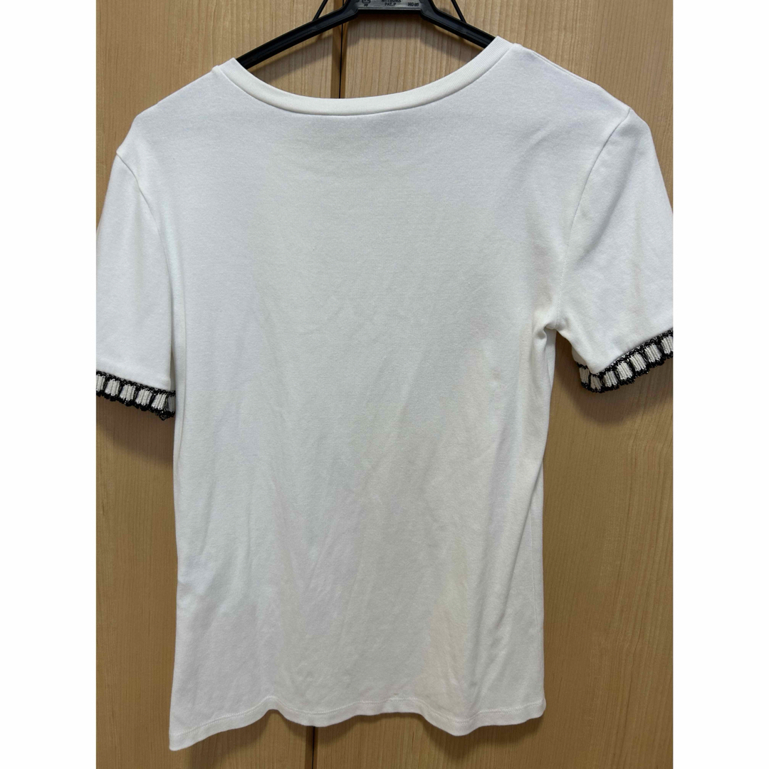 ZARA(ザラ)のZARA ザラ　シンプル　袖口ニット　Tシャツ　白 レディースのトップス(Tシャツ(半袖/袖なし))の商品写真