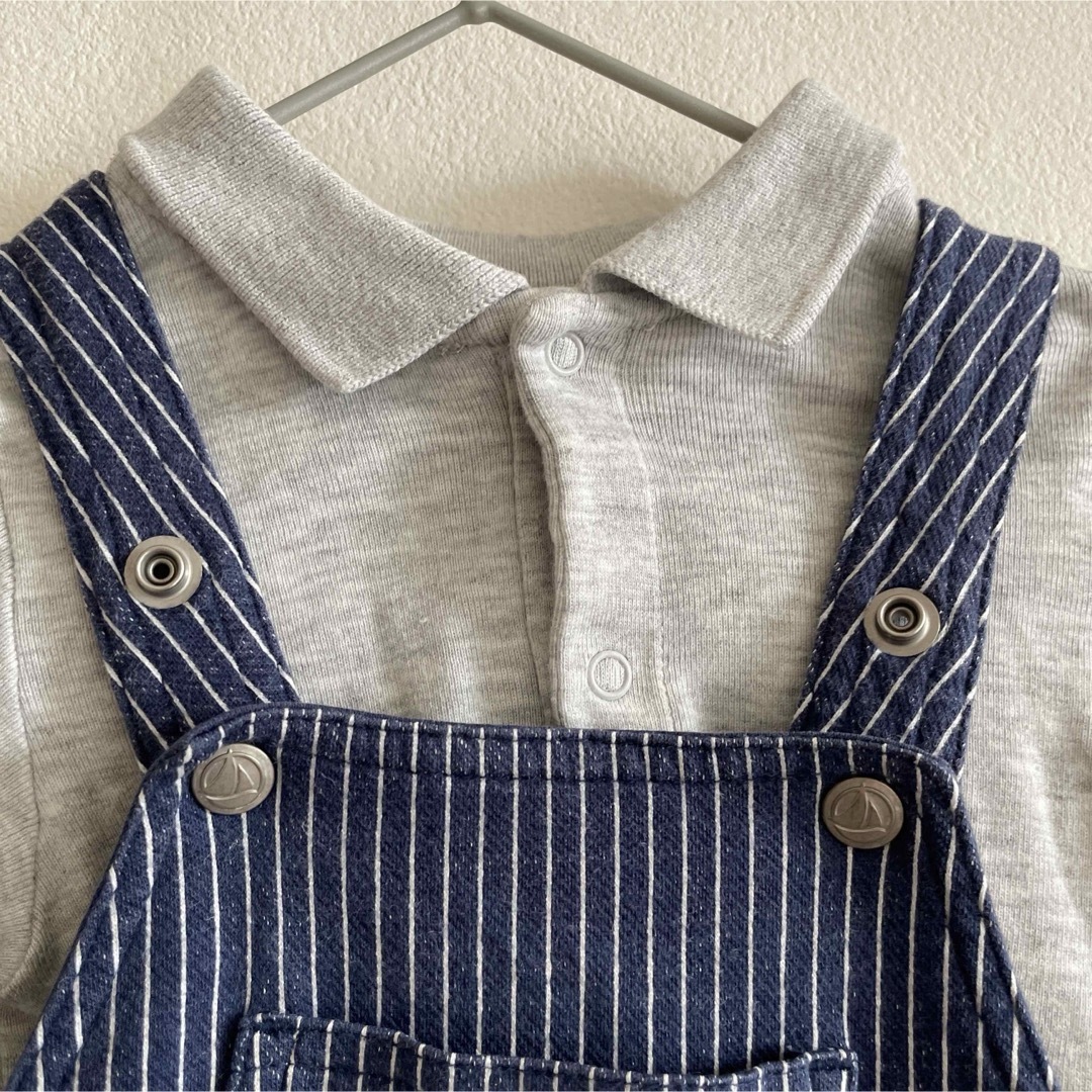 PETIT BATEAU(プチバトー)のプチバトー　オーバーオール&襟付きロンパースのセット　24m 86cm キッズ/ベビー/マタニティのベビー服(~85cm)(カバーオール)の商品写真