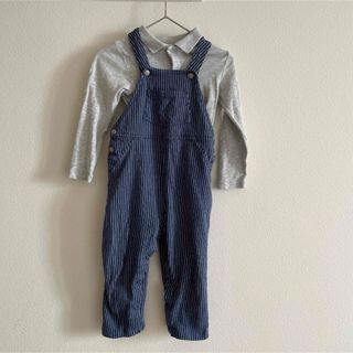 プチバトー(PETIT BATEAU)のプチバトー　オーバーオール&襟付きロンパースのセット　24m 86cm(カバーオール)