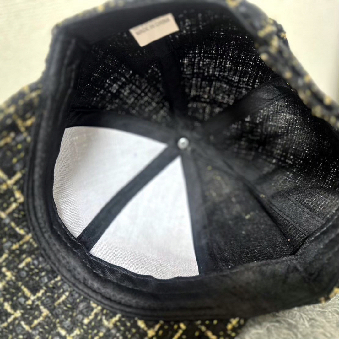 キャップ　ツイード　紫外線対策　帽子　シンプル　韓国　ブラック レディースの帽子(キャップ)の商品写真