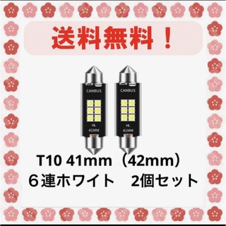   T10×41mm（42mm）LED  ホワイト2個セット（６連）  (汎用パーツ)