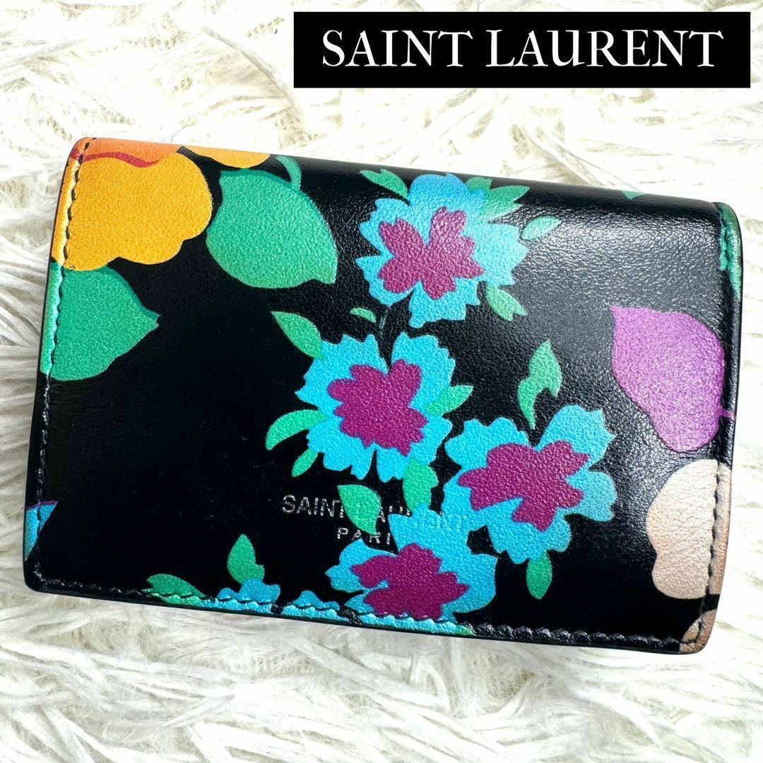 Saint Laurent(サンローラン)の⋟希少品⋞ / サンローラン フラワープリントトリフォールドウォレット ブラック レディースのファッション小物(財布)の商品写真