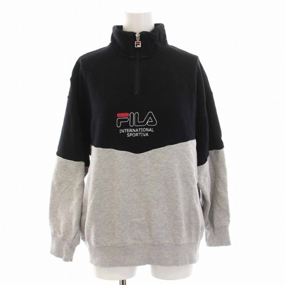 FILA(フィラ)のフィラ ハーフジップ トレーナー スウェット プルオーバー 長袖 F 黒 グレー レディースのトップス(トレーナー/スウェット)の商品写真