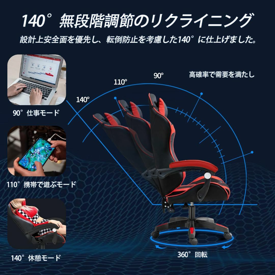 【色: レッド】GTBoy ゲーミングチェア gaming chair PCゲー インテリア/住まい/日用品のオフィス家具(その他)の商品写真