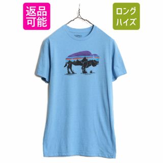 patagonia - パタゴニア フィッツロイ バイソン プリント 半袖 Tシャツ メンズ S 古着 Patagonia アウトドア グラフィック イラスト スリムフィット 青