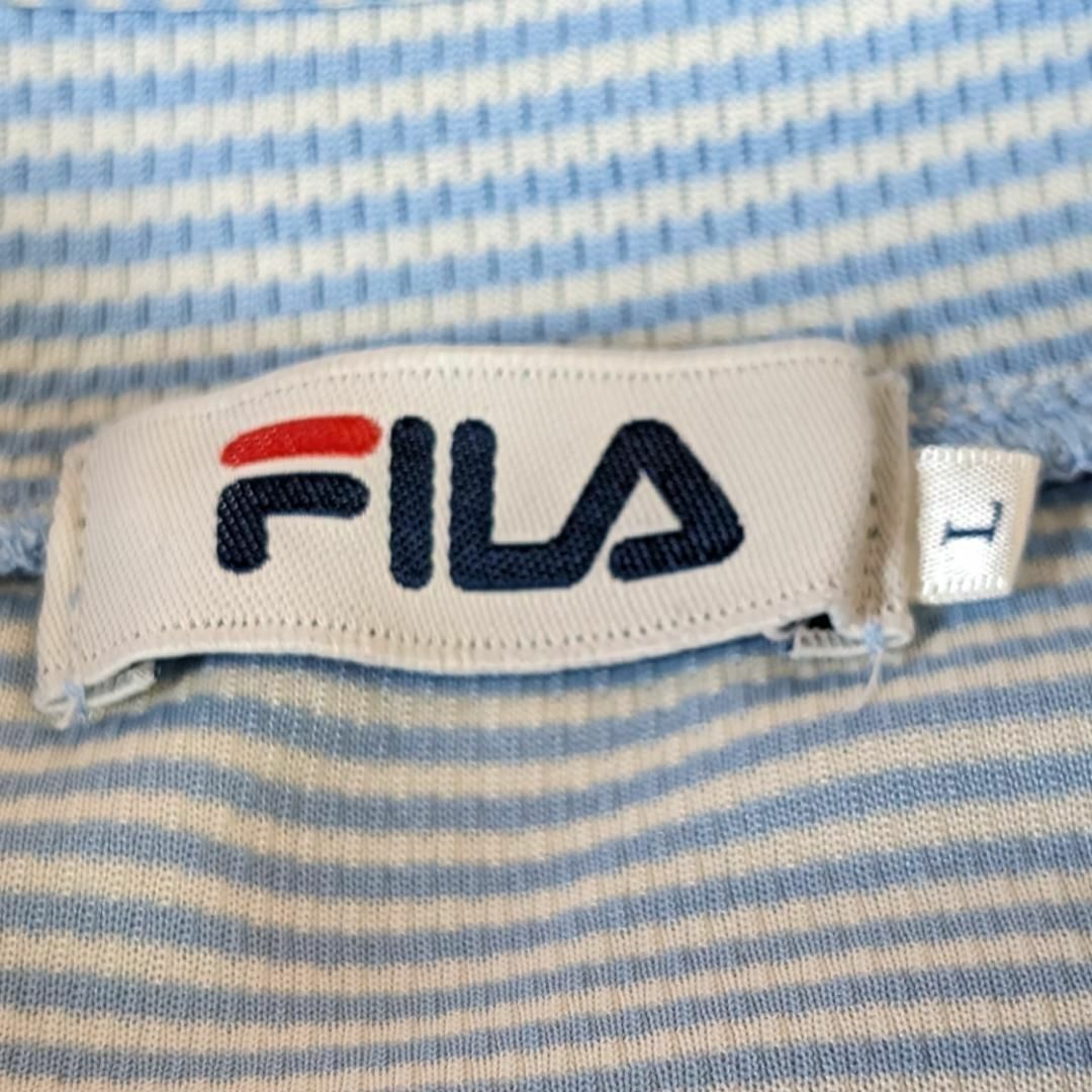 FILA(フィラ)の【FILA】ゴルフウェア　シャツ　半袖　ハーフジップ　L　青　ワンポイント刺繡 スポーツ/アウトドアのゴルフ(ウエア)の商品写真