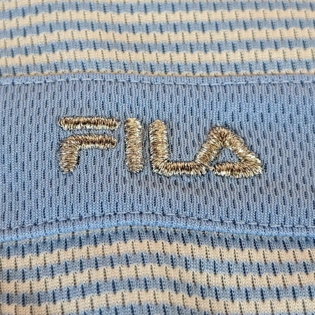 FILA(フィラ)の【FILA】ゴルフウェア　シャツ　半袖　ハーフジップ　L　青　ワンポイント刺繡 スポーツ/アウトドアのゴルフ(ウエア)の商品写真