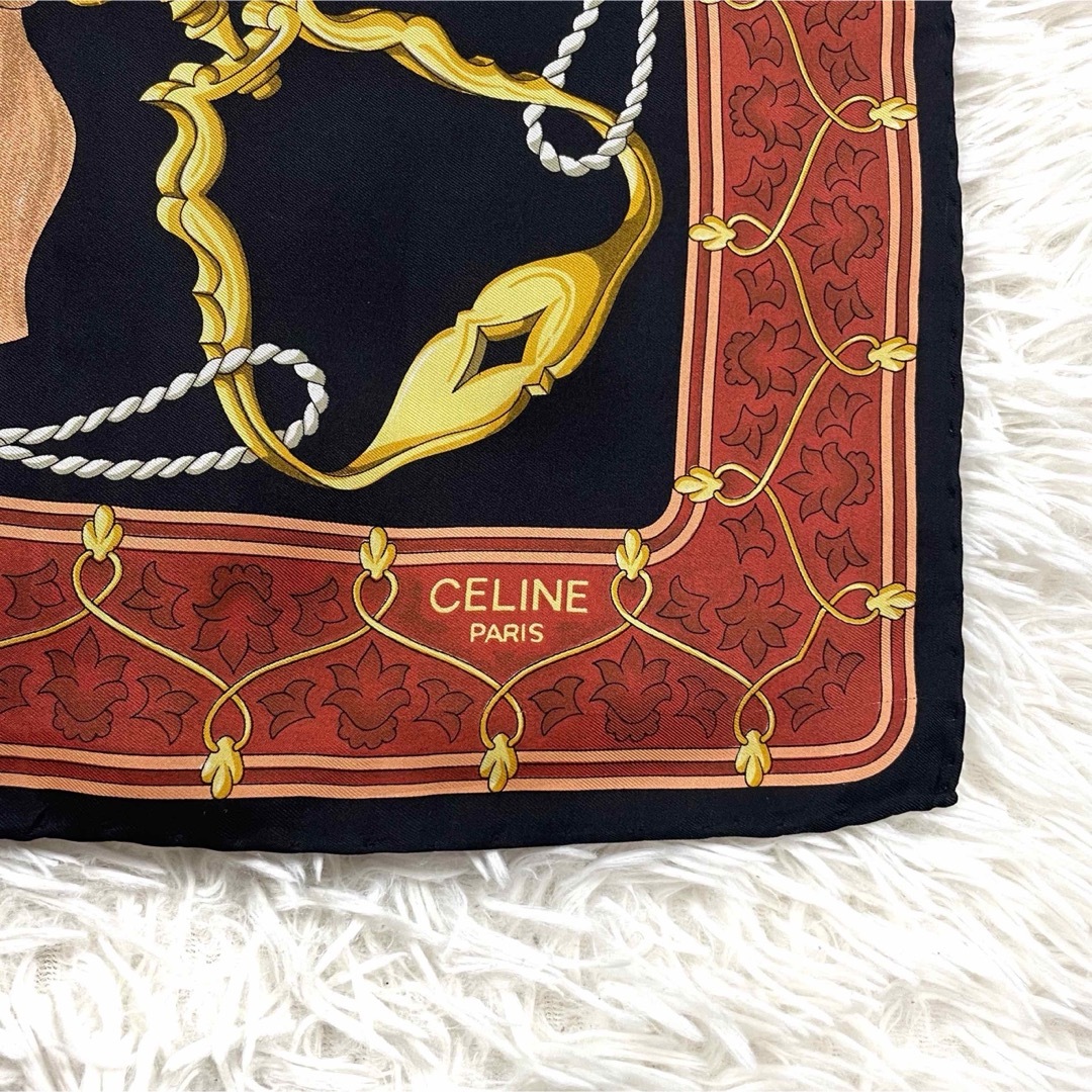 celine(セリーヌ)の【美品！クリーニング済】セリーヌ 大判 シルク スカーフ レゼトリエ 燈柄 総柄 レディースのファッション小物(バンダナ/スカーフ)の商品写真