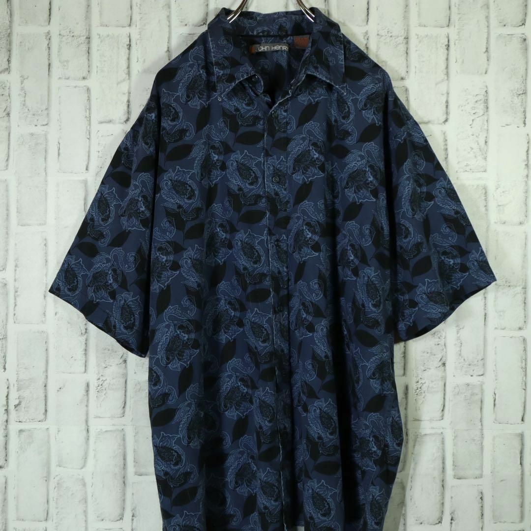 【レトロ古着◎おしゃれコーデ】総柄シャツ コットンシャツ ペイズリー柄 リーフ柄 メンズのトップス(シャツ)の商品写真