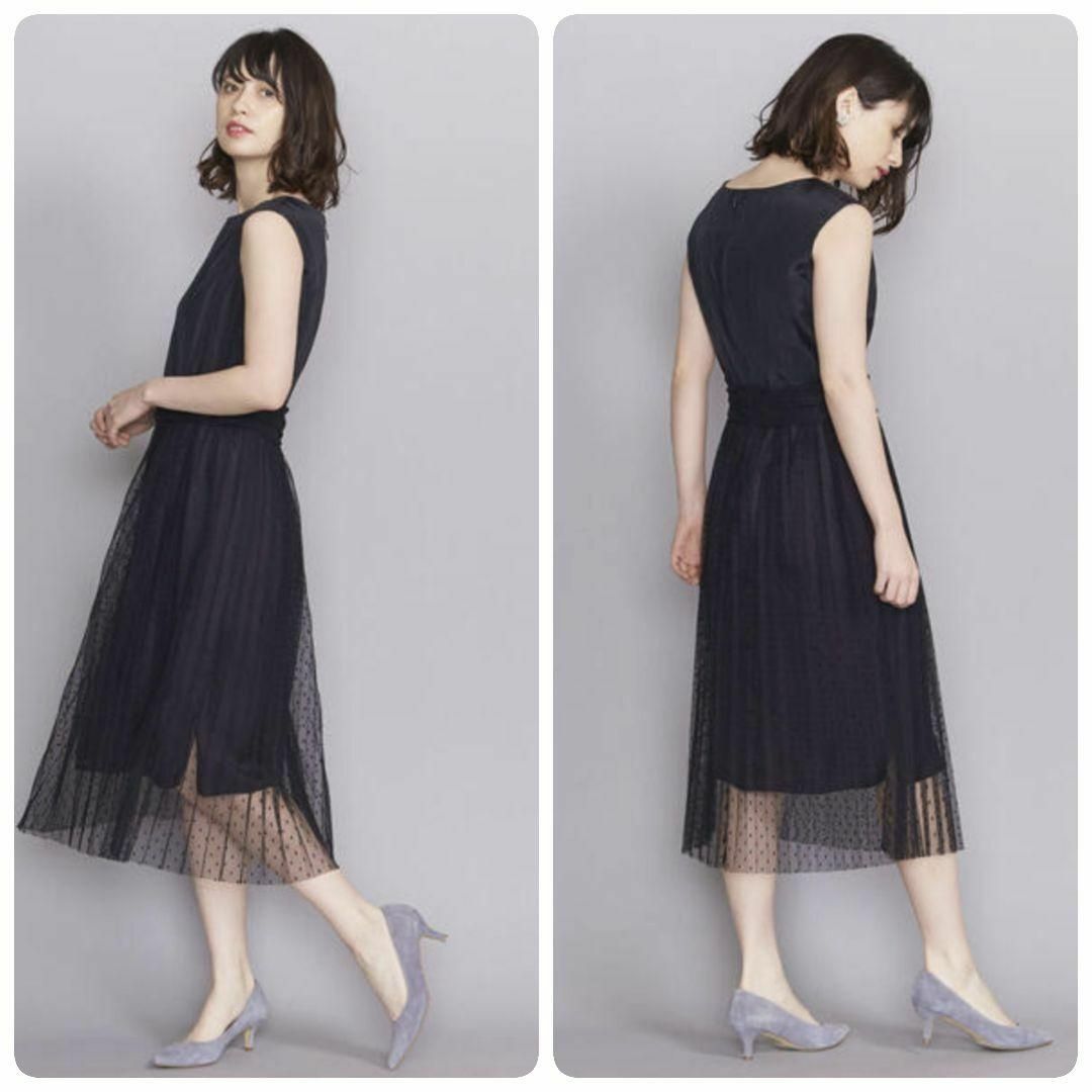 BEAUTY&YOUTH UNITED ARROWS(ビューティアンドユースユナイテッドアローズ)のBEAUTY&YOUTH DRESS サテン×ドットチュールプリーツドレス レディースのワンピース(ロングワンピース/マキシワンピース)の商品写真