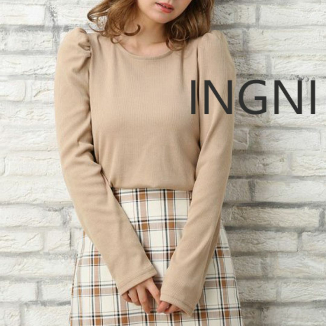 INGNI(イング)のＩＮＧＮＩイング ボリュームスリーブ テレコ リブ カットソー パワショル レディースのトップス(カットソー(長袖/七分))の商品写真