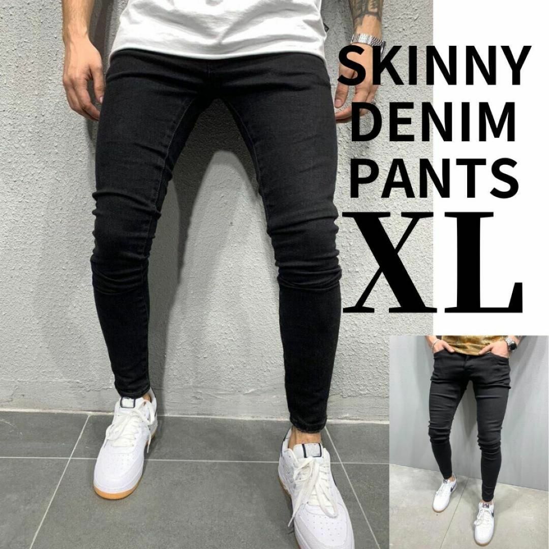 スキニーデニム デニムパンツ スキニージーンズ ストレッチ メンズ ブラックXL メンズのパンツ(デニム/ジーンズ)の商品写真