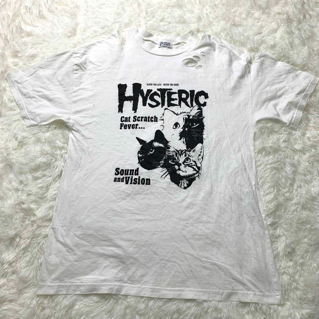 HYSTERIC GLAMOUR(ヒステリックグラマー)のヒステリックグラマー　ダメージ　Tシャツ 猫　キャット　白 メンズのトップス(その他)の商品写真