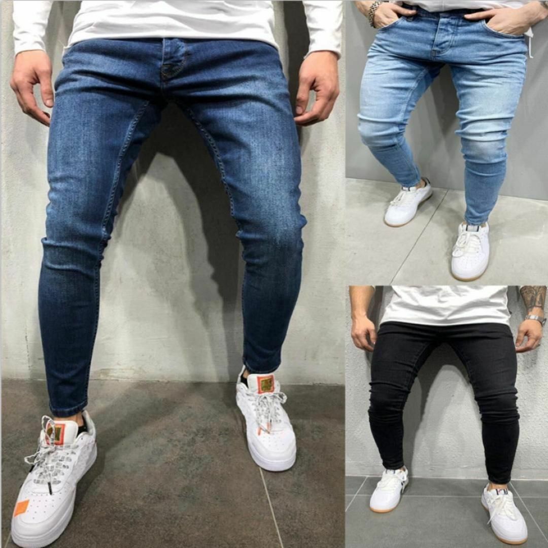 スキニーデニム デニムパンツ スキニージーンズ ストレッチ メンズ グレー L メンズのパンツ(デニム/ジーンズ)の商品写真