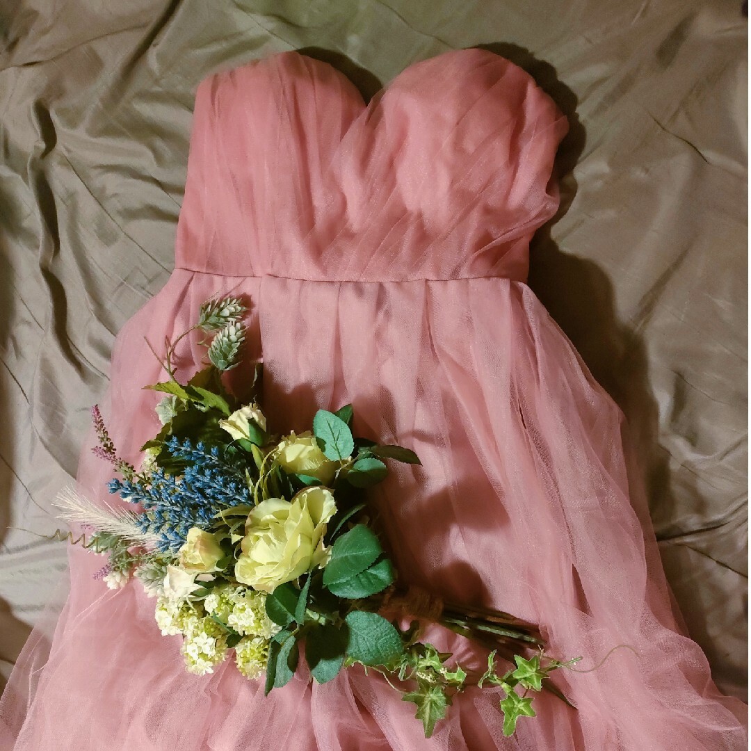 カラードレス　結婚式　演奏会　前撮り　ピンク　ハツコエンドウ レディースのフォーマル/ドレス(ロングドレス)の商品写真