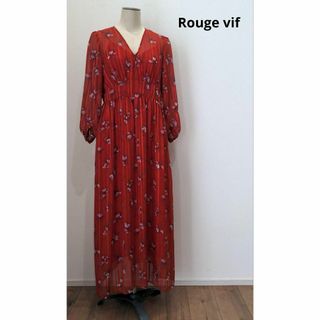 ルージュヴィフ(Rouge vif)のRouge vif ペチコート付 ストライプ 花柄 ロング ワンピース 赤(ロングワンピース/マキシワンピース)