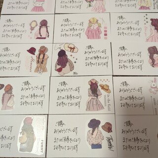 手書きサンキューカード・サンクスカード・50枚　韓国シール　女の子シール　可愛い(カード/レター/ラッピング)