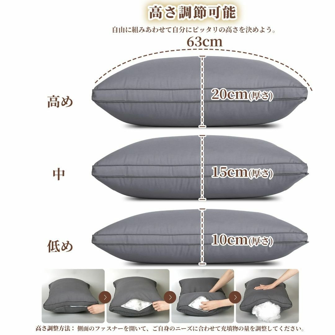 【色: グレー，グレーカバ付き】整眠ラボ 枕 まくら 日本製 枕人気 枕ホテル枕 インテリア/住まい/日用品の寝具(枕)の商品写真