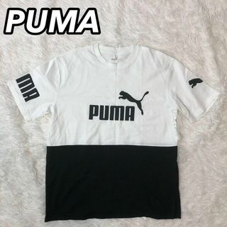 PUMA　半袖プリントTシャツ　切替　L　フロントブランドロゴ　黒×白色　メンズ