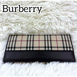 BURBERRY - 美品✨Burberry 大人気　ノバチェック柄　長財布　レザー　ブラウン　ロゴ