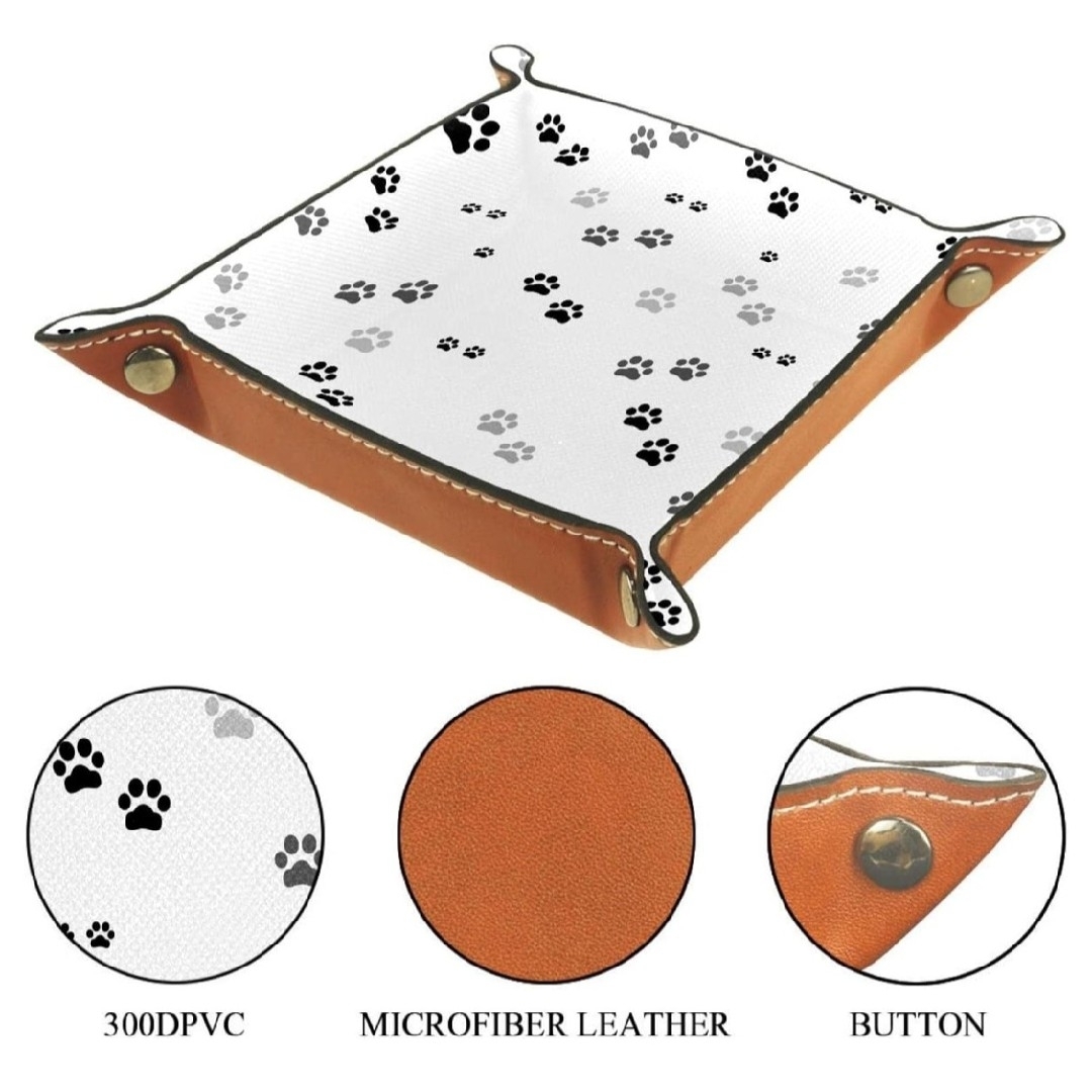 訳アリ　レザートレー　動物　犬猫　足跡　収納トレイ　卓上収納　小物入れ　折り畳み インテリア/住まい/日用品のインテリア小物(小物入れ)の商品写真