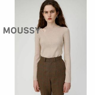 マウジー(moussy)のMOUSSY　ニットトップス　リブ　アシメ　長袖　ベージュ(ニット/セーター)