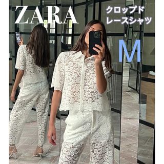 ザラ(ZARA)の今期新作！ZARA/クロップドレースシャツ Ｍ【新品】完売品！ラスト1点！(シャツ/ブラウス(半袖/袖なし))