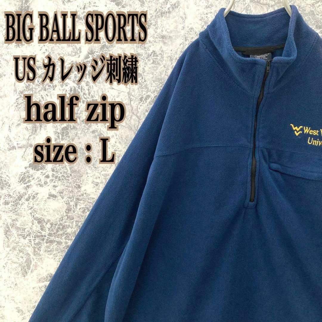 P43【即完モデル】US古着ビッグボールスポーツカレッジ刺繍ハーフジップフリース メンズのトップス(スウェット)の商品写真