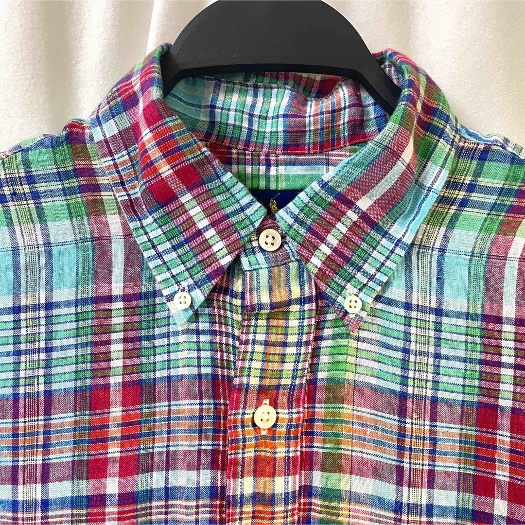 Ralph Lauren(ラルフローレン)のラルフローレン リネン 麻100% 半袖 チェック シャツ ボタンダウン M メンズのトップス(シャツ)の商品写真