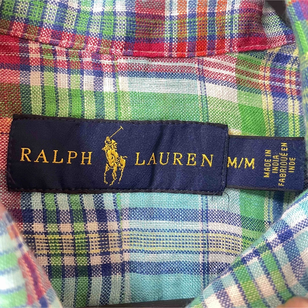 Ralph Lauren(ラルフローレン)のラルフローレン リネン 麻100% 半袖 チェック シャツ ボタンダウン M メンズのトップス(シャツ)の商品写真