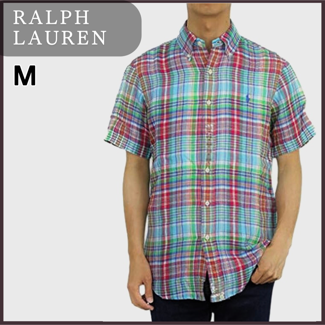 Ralph Lauren(ラルフローレン)のラルフローレン リネン 麻100% 半袖 チェック シャツ ボタンダウン M メンズのトップス(シャツ)の商品写真