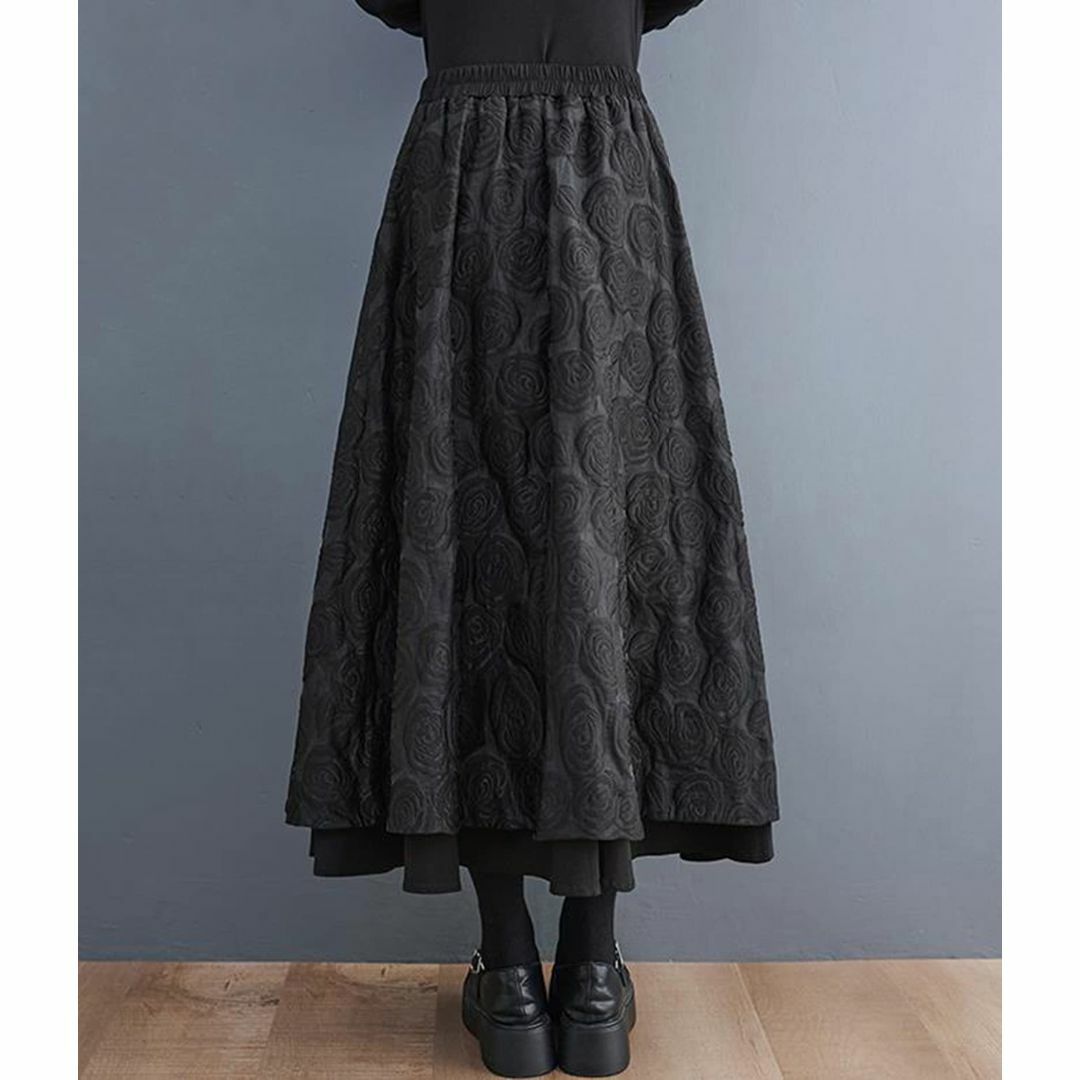 【色: ブラック】[MMTYRM] ロングスカート レディース 秋冬 ミモレ丈  レディースのファッション小物(その他)の商品写真