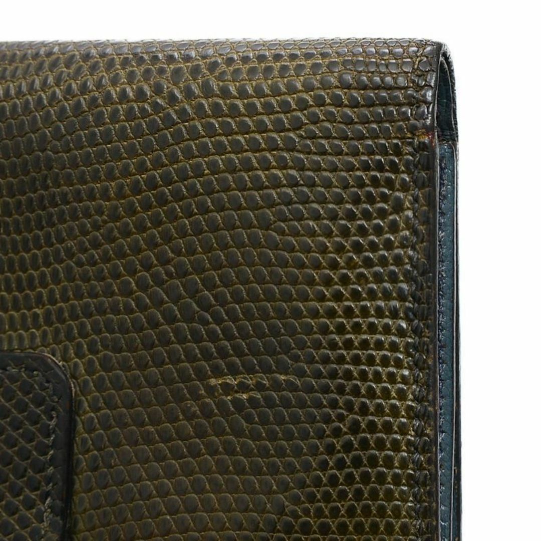 Hermes(エルメス)のエルメス ジュラ ドゥ リザード 2つ折り財布 トカゲ レザー カーキ  レディースのファッション小物(財布)の商品写真
