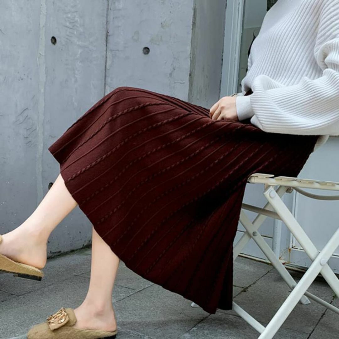 【色: ブラウン】[Yejocely] プリーツスカート リブニットスカート タ レディースのファッション小物(その他)の商品写真
