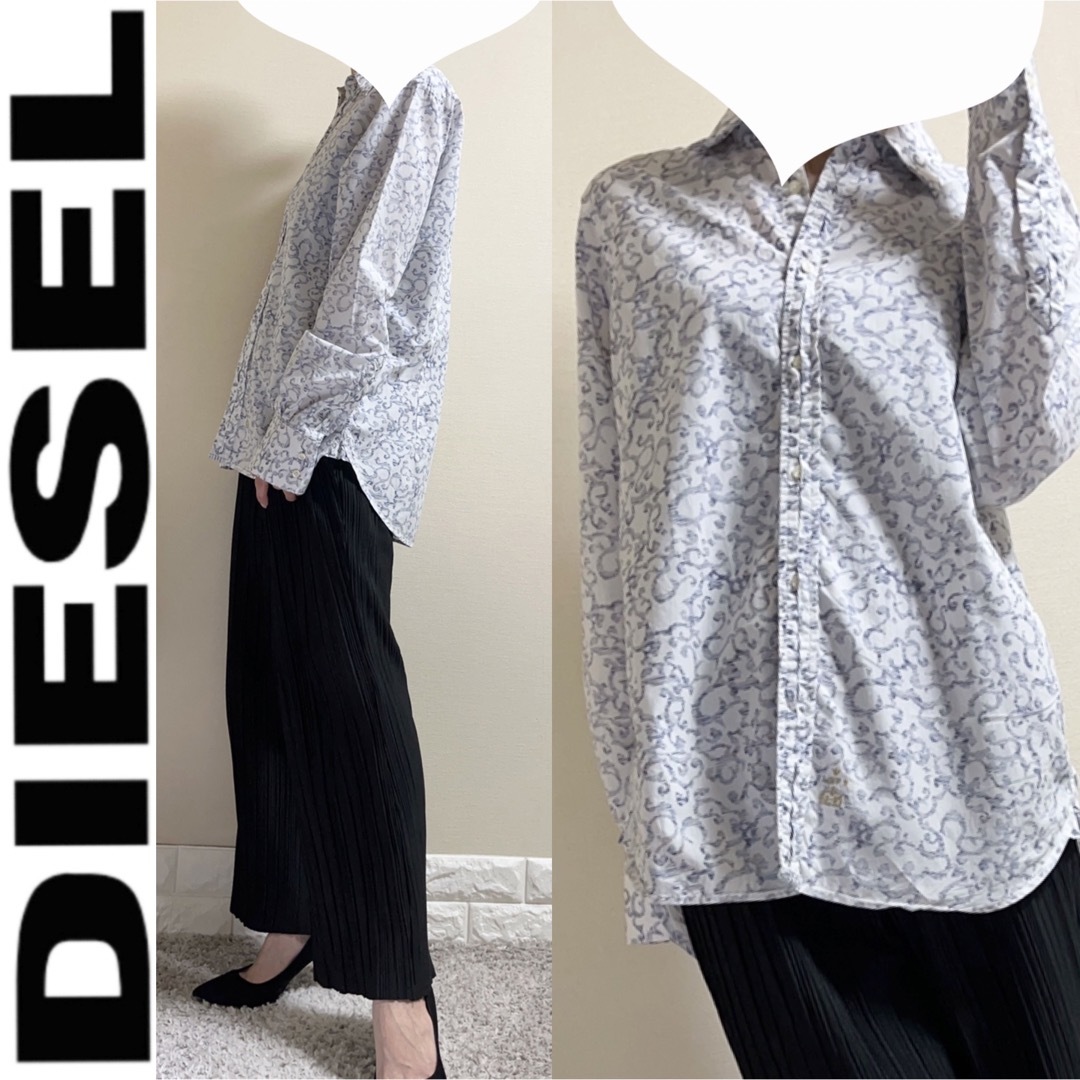 DIESEL(ディーゼル)のディーゼル　DIESEL  総柄　シャツ　白　紺　総柄　メンズS ユニセックス メンズのトップス(シャツ)の商品写真