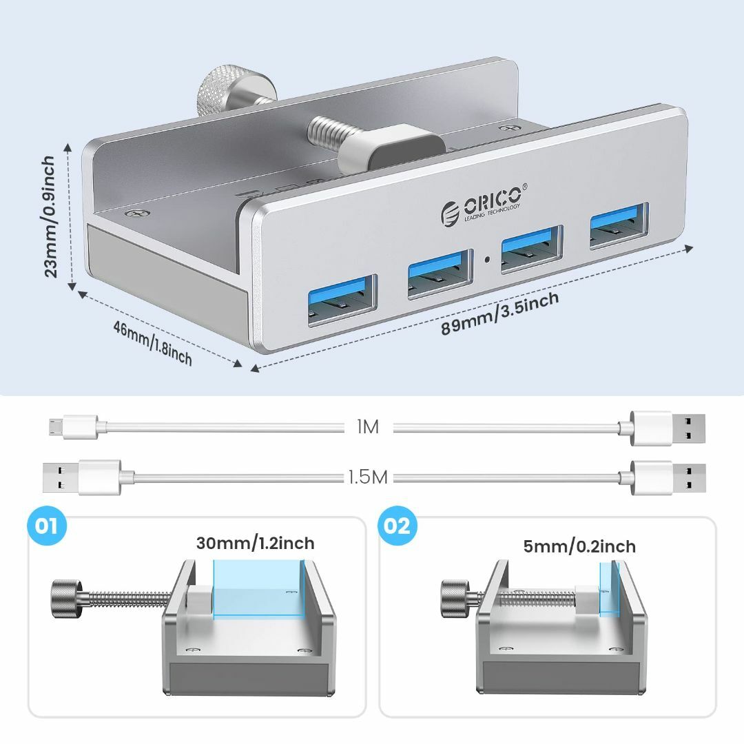 ORICO USB3.0 ハブ 4ポート 5Gbps高速 クリップ式 USBハブ スマホ/家電/カメラのPC/タブレット(PC周辺機器)の商品写真